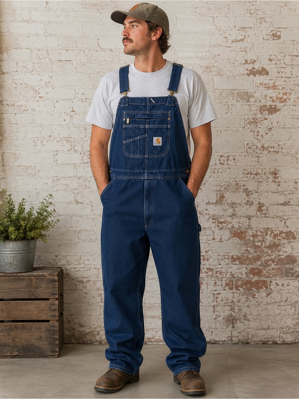 Carhartt Denim Bib Overalls OR4672 42 x 29 Loose Fit Workwear Farm Carpenter